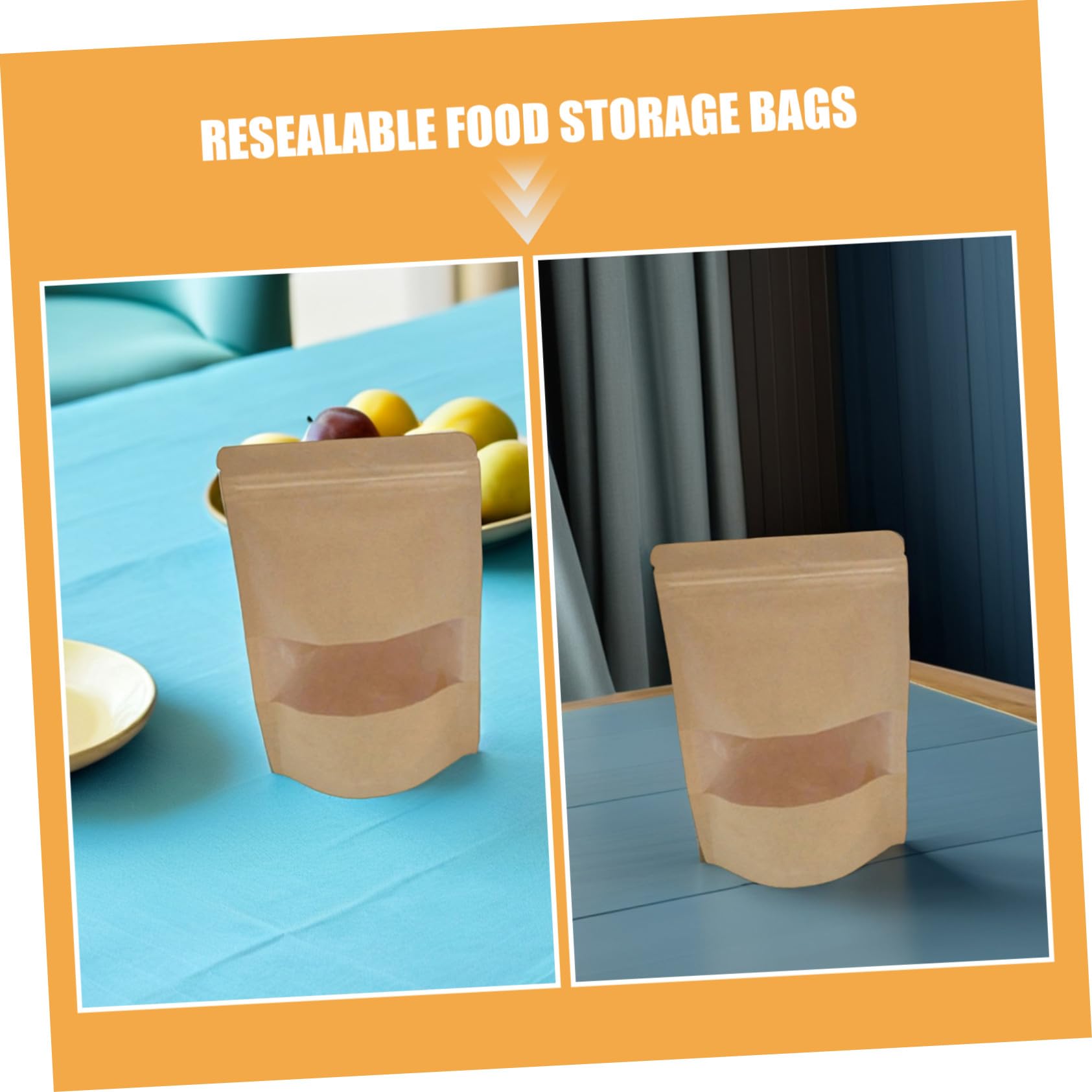 50 Pièces Sachets Kraft Alimentaire avec Fenêtre Mat et Zip Réutilisables Sacs Stand Up Resealables pour Stockage Biscuits Bonbons et Snacks