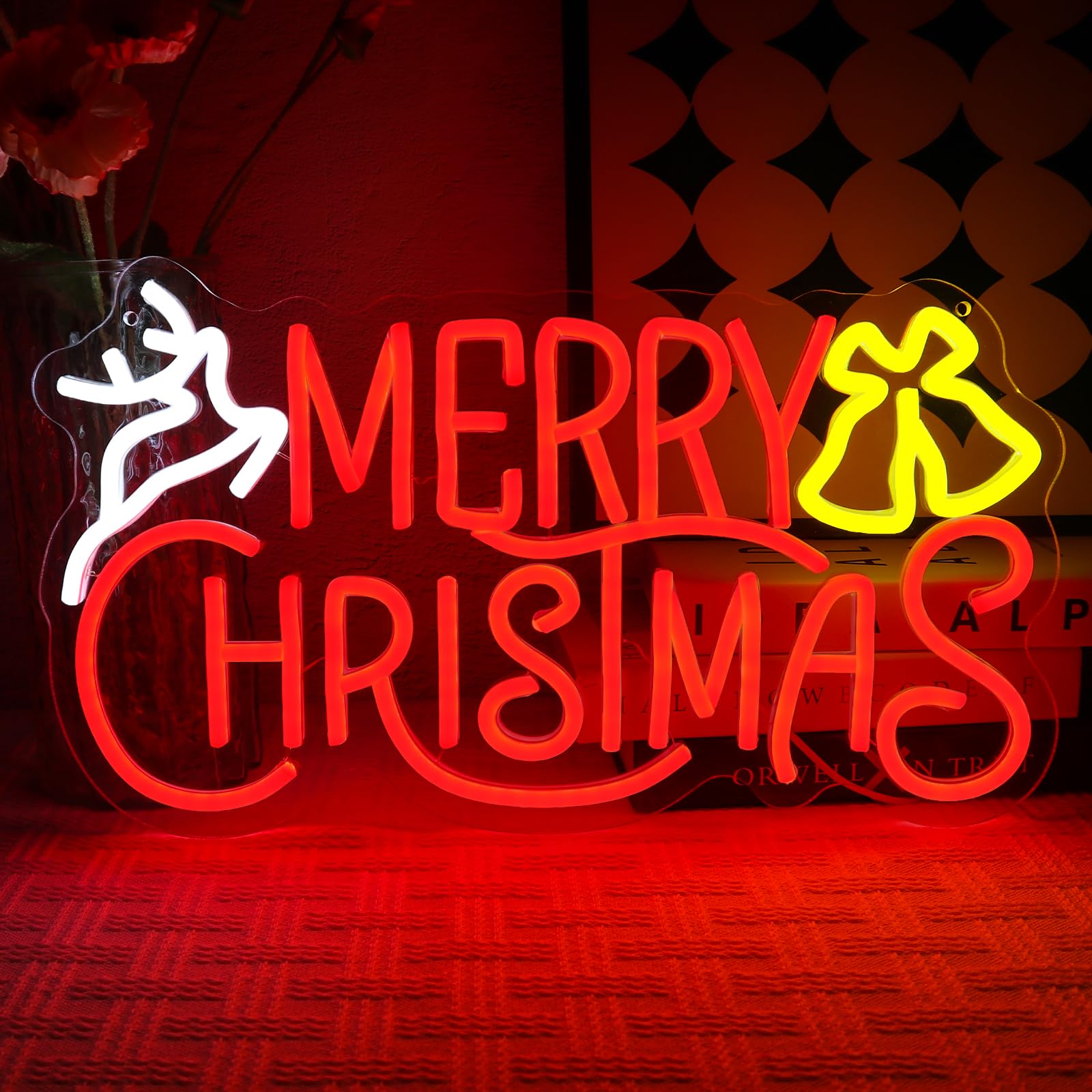 OYCGZV Merry Christmas Neon Sign for Wall Decor - Reindeer Xmas Neon Light for Bedroom Dimmable USB Led Sign for Christmas New Year Party Home Living Room Restaurant Bar Club Store Business