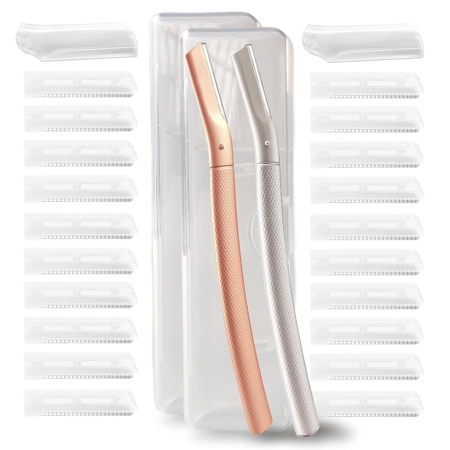 2 Pcs Eyebrow Razor 20 Stainless Blades with Case Rose Gold Silver