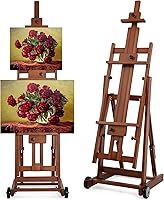 Vista 1 de VISWIN Caballete de estudio con marco en H, inclinado plano y ajustable, caballete de arte de madera de haya para pintar, caballete grande móvil
