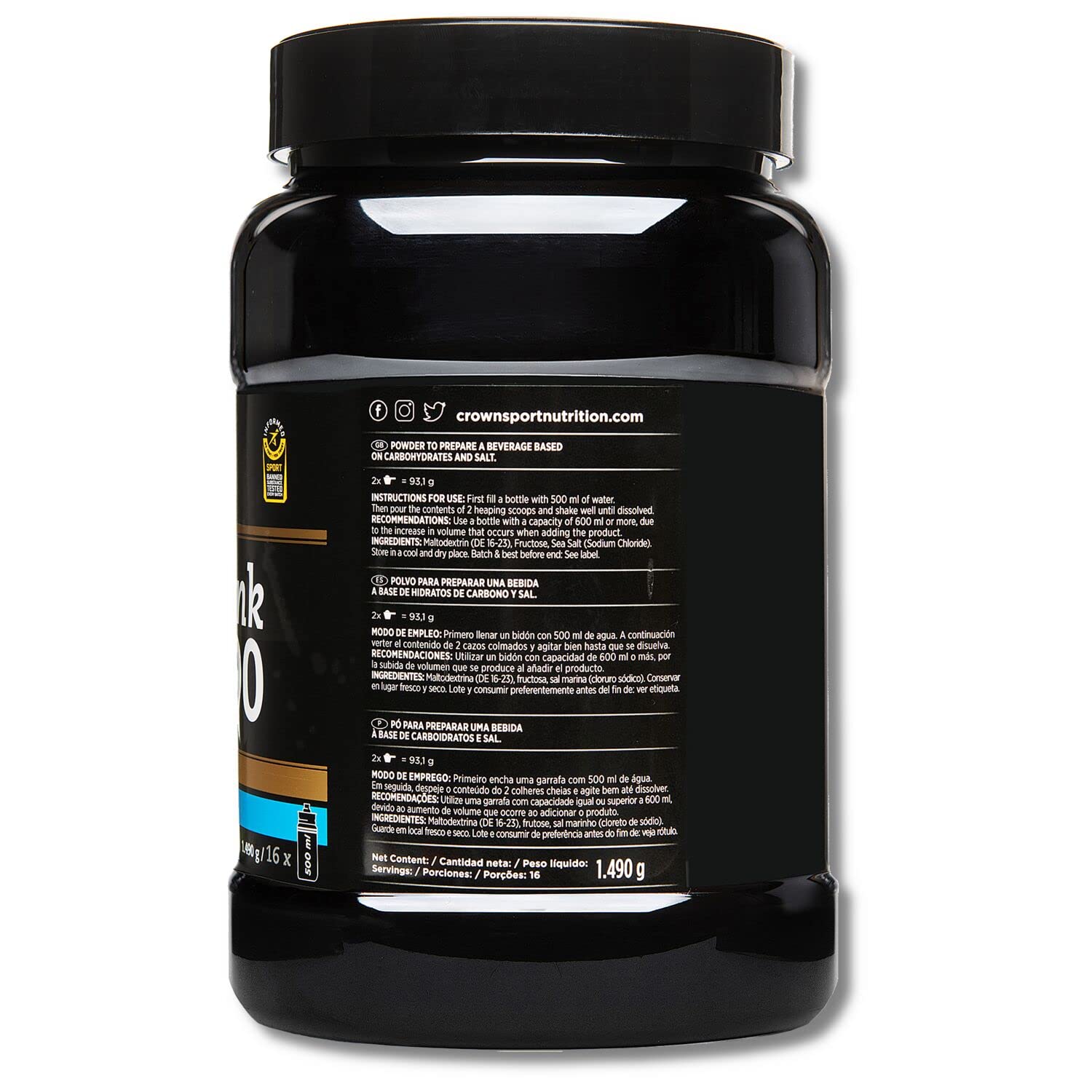 Crown Sport Nutrition Hyperdrink 90 1490 Gr/Alta En Hidratos De Carbono Y Extra De Sodio Sabor Neutro