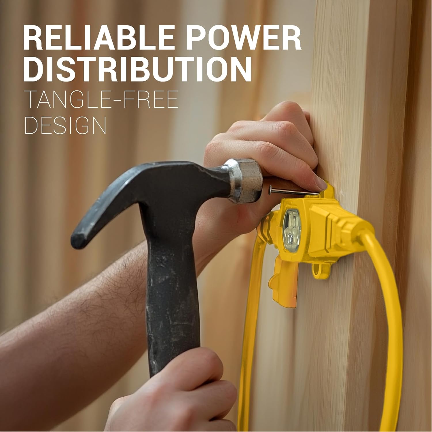 COLSEN Extension Cord with Multiple Outlets – 25 ft Heavy Duty 16 Gauge Power SJTW Cable, 15 Amp 3 Prong 6 NEMA Multi Plug, 16 AWG Male to Female Connector, 5-15R Female Socket, Outdoor/Indoor Yellow
