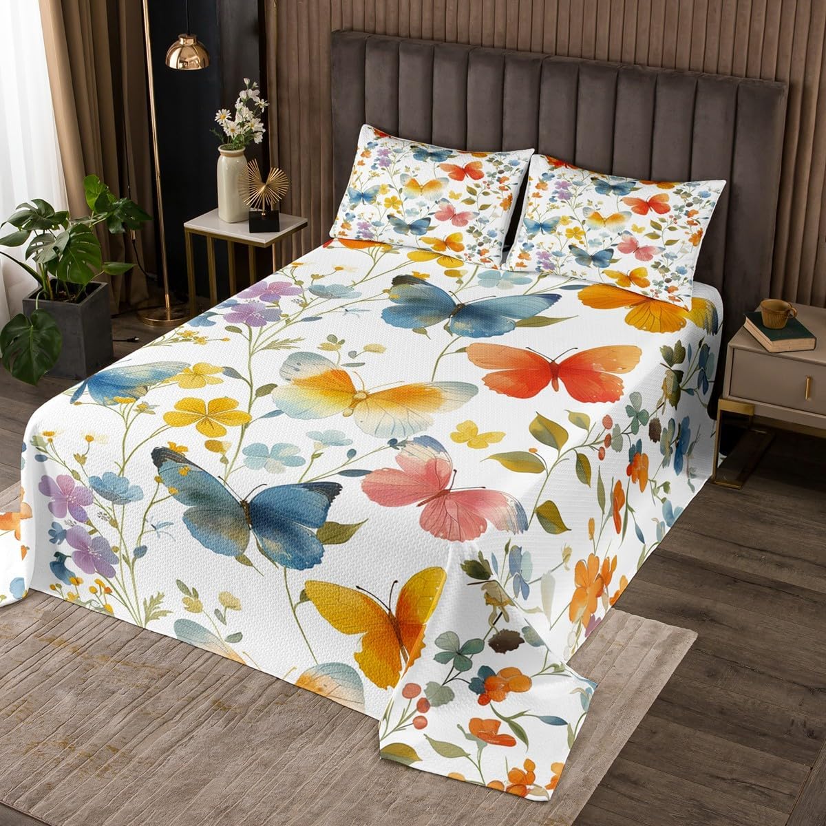 Erosebridal Wildflower Coverlet Set Botanical Floral Quilts for Kids Adults Watercolor Flower Leaves Bed Sets Sage Green Leaves Decorative Bedspread Set Queen with 2 Pillowcases