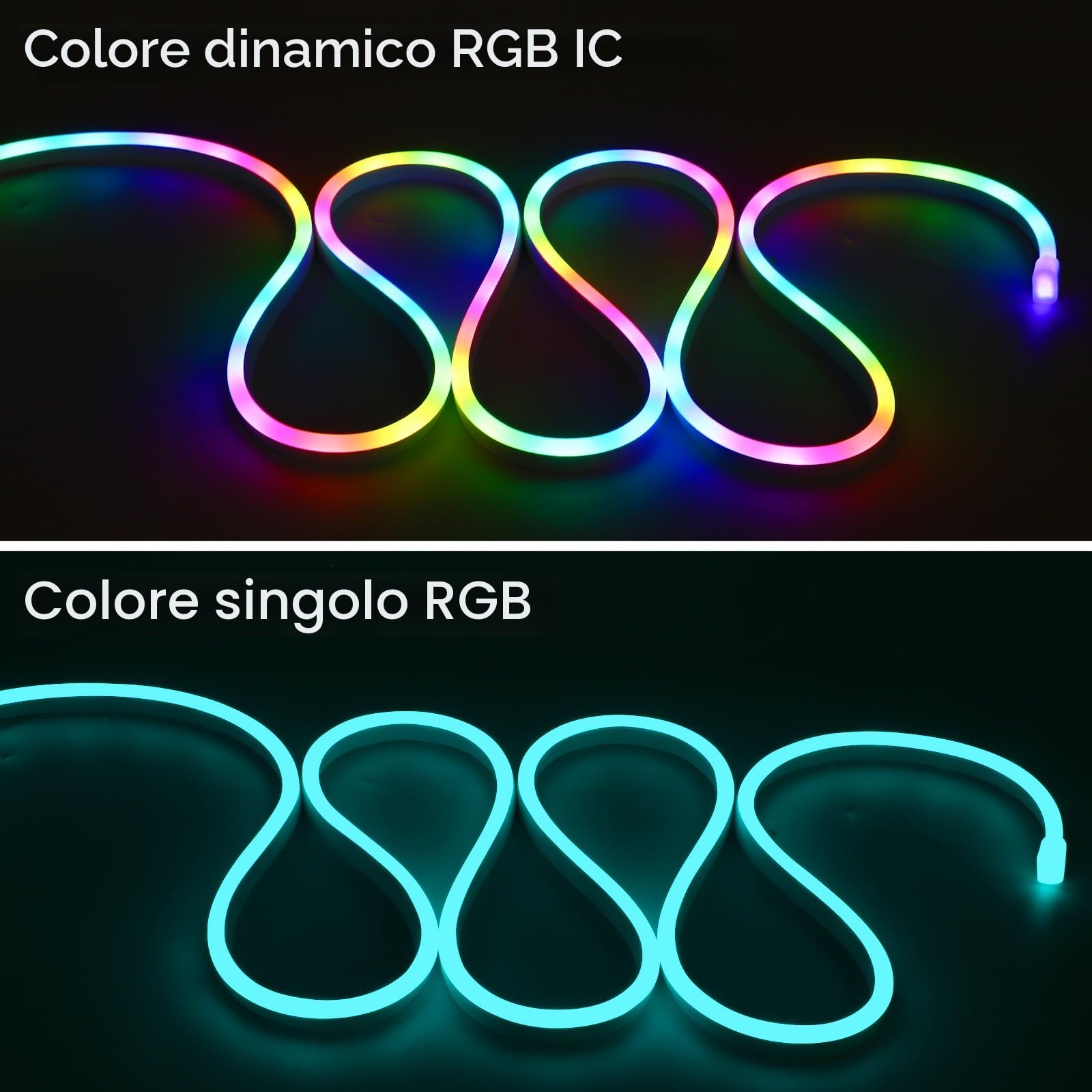 10 Metri Striscia LED Neon RGB IC, USB 5V Flessibile Luce LED con App Intelligente e Telecomando, Colore Dinamico, Striscia LED Indirizzabile per Camera da letto, Soggiorno, Sala Giochi