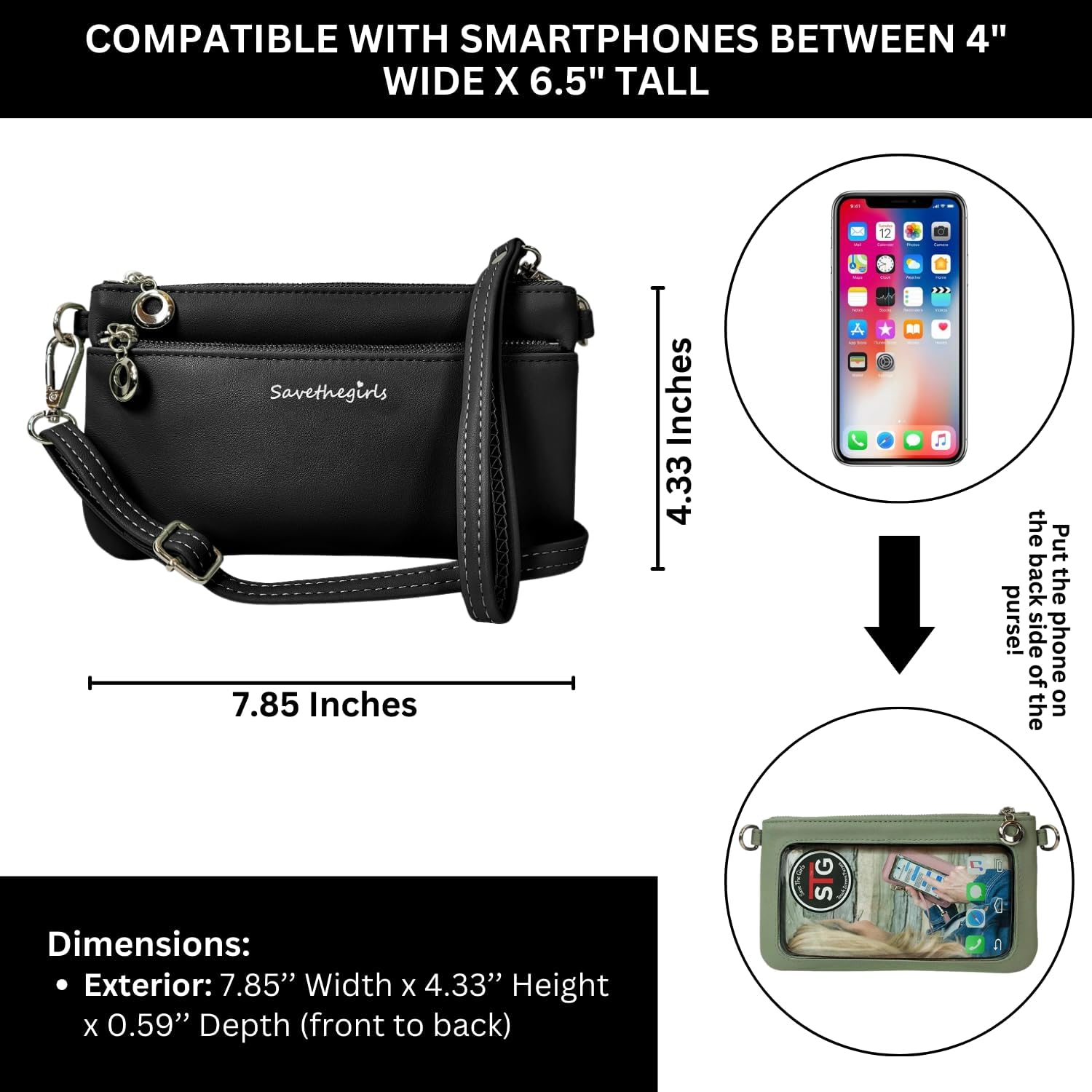 Save the Girls Cell Phone Purse - Touch Screen Women’s Crossbody Bag - Clutch Purses for Women (Bella) | Touch Screen, for Women - Image 5