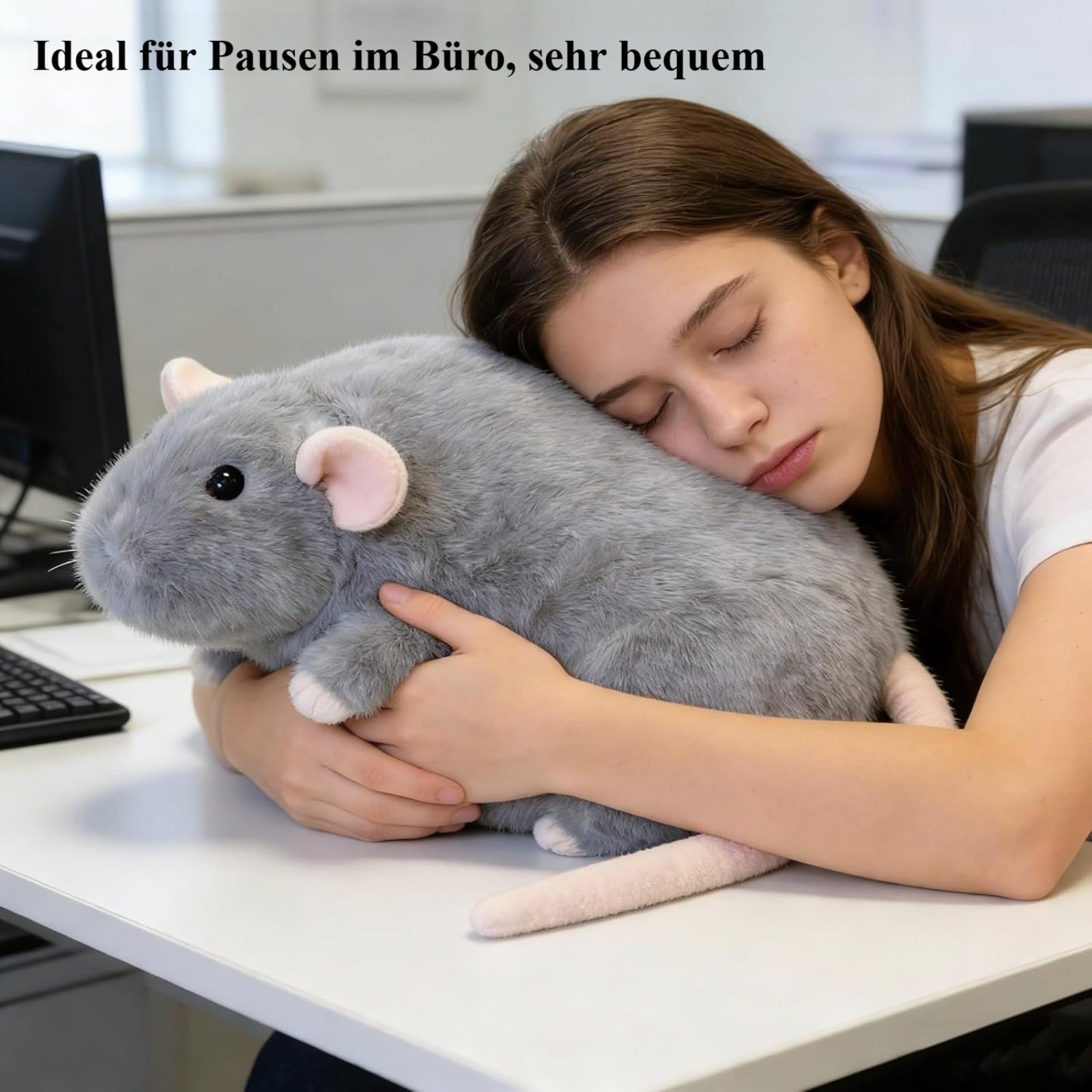 Mäuse Plüschtier Maus,Realistic Cute Rats Pillow,als Kuschel- Und Deko-Kissen, Weich Gefüllt, als Geschenk Oder Entspannungsbegleiter für Erwachsene (90cm,Grau)