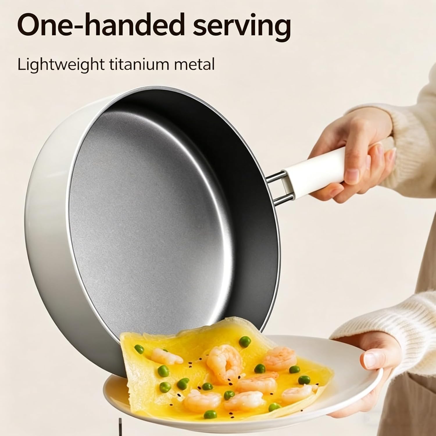 Ceramic Frying Pan With Lid, Titanium Frying Pan, Non Stick Frying Pans Ultra-Durable, Scratch-Resistant, Even Heating, All Cooktops,9.44 in