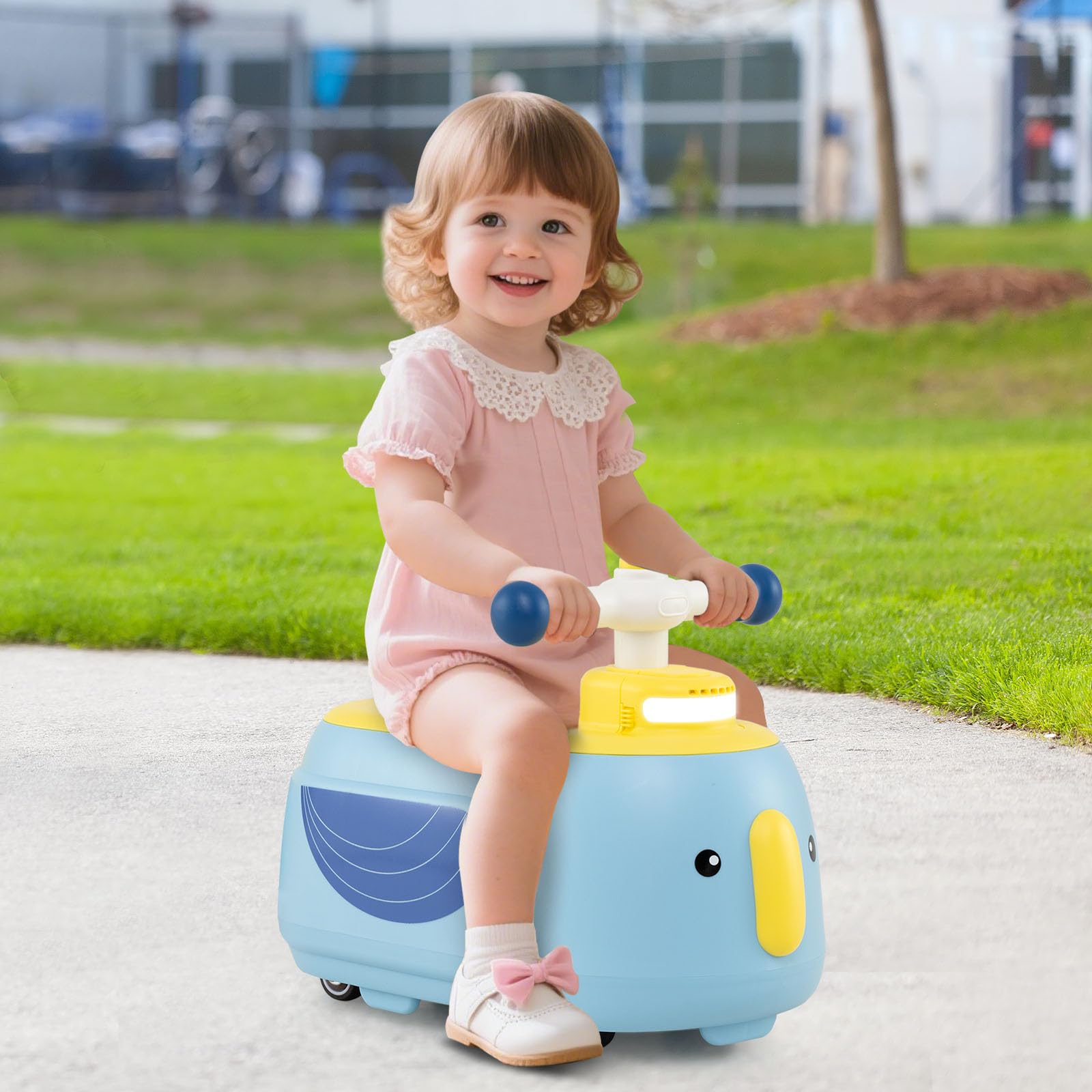DREAMADE 2 en 1 Porteur Enfants, Voiture à Jouer pour Tout-Petits avec Remorque Amovible, Espace de Rangement, Lumière LED, 5 Sons Musicaux, Roues Lisses (Bleu)