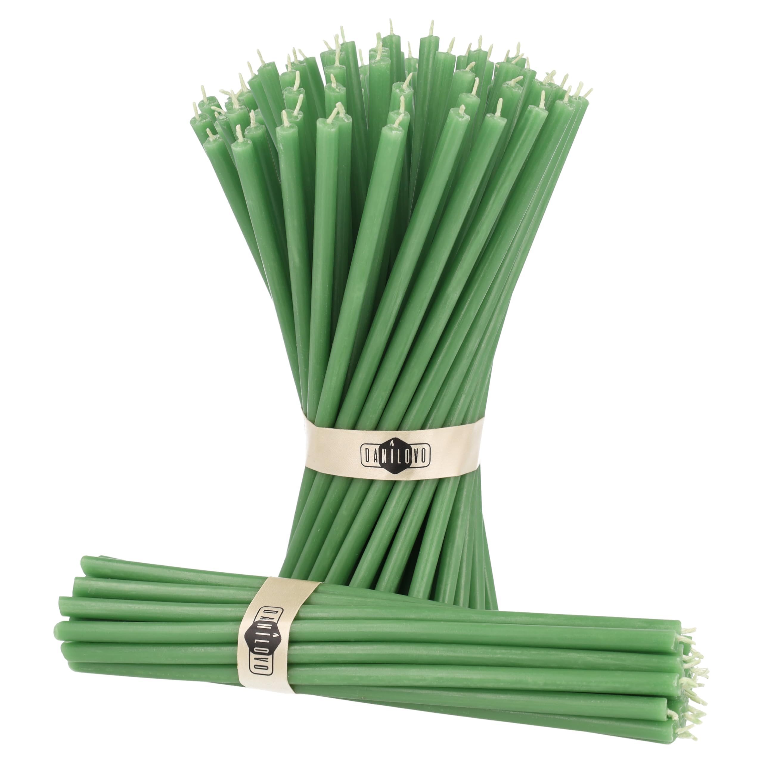 Danilovo Velas de Cera de Abeja pura, Velas Naturales para Oración de la Iglesia, Rituales, Meditación, Decoración de Tartas de Cumpleaños, 18,5 cm de largo, 50 Unidades (Verde)