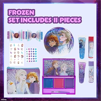 Disney Frozen Super Sparkly Kids Makeup Set for Girls, Beauty Kit Include Clips, Lip Gloss, Nail Stickers, Lip Balm, Purse, Ideal Gift for Girls Aged 3+ by Townley Girl
