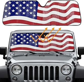 Big Hippo Windshield Sun Shade, American Flag Sun Shade for 2007-2023 Wrangler Rubicon Sahara TJ JK JKU 2 & 4 Door- Car Sun Shade Keeps Vehicle Cool Sun Visor Protector