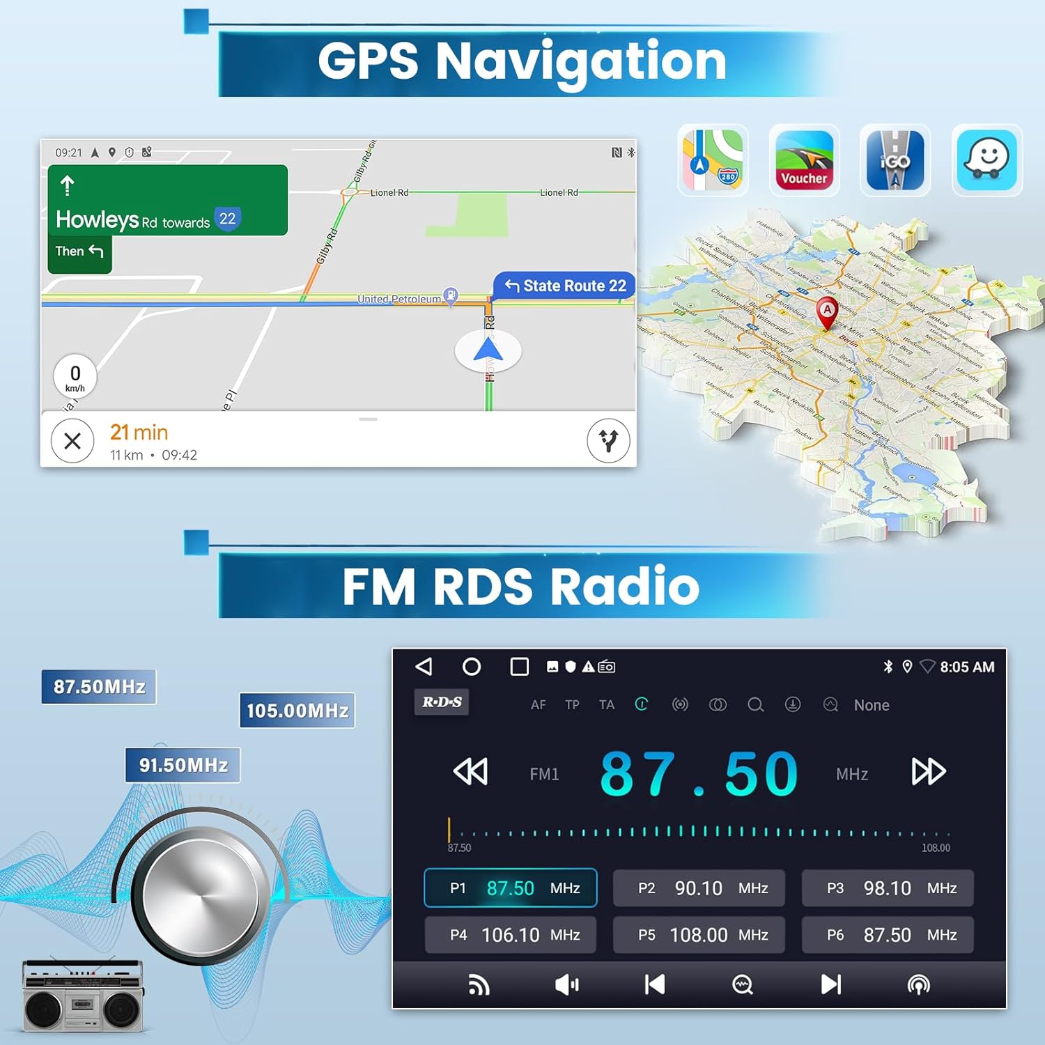 2G+64G for Toyota RAV4 Radio 2007 2008 2009 2010 2011 2012, 10 inch Touch Screen Toyota RAV4 Android Car Stereo with Carplay/Android Auto/EQ Audio/SWC/Bluetooth