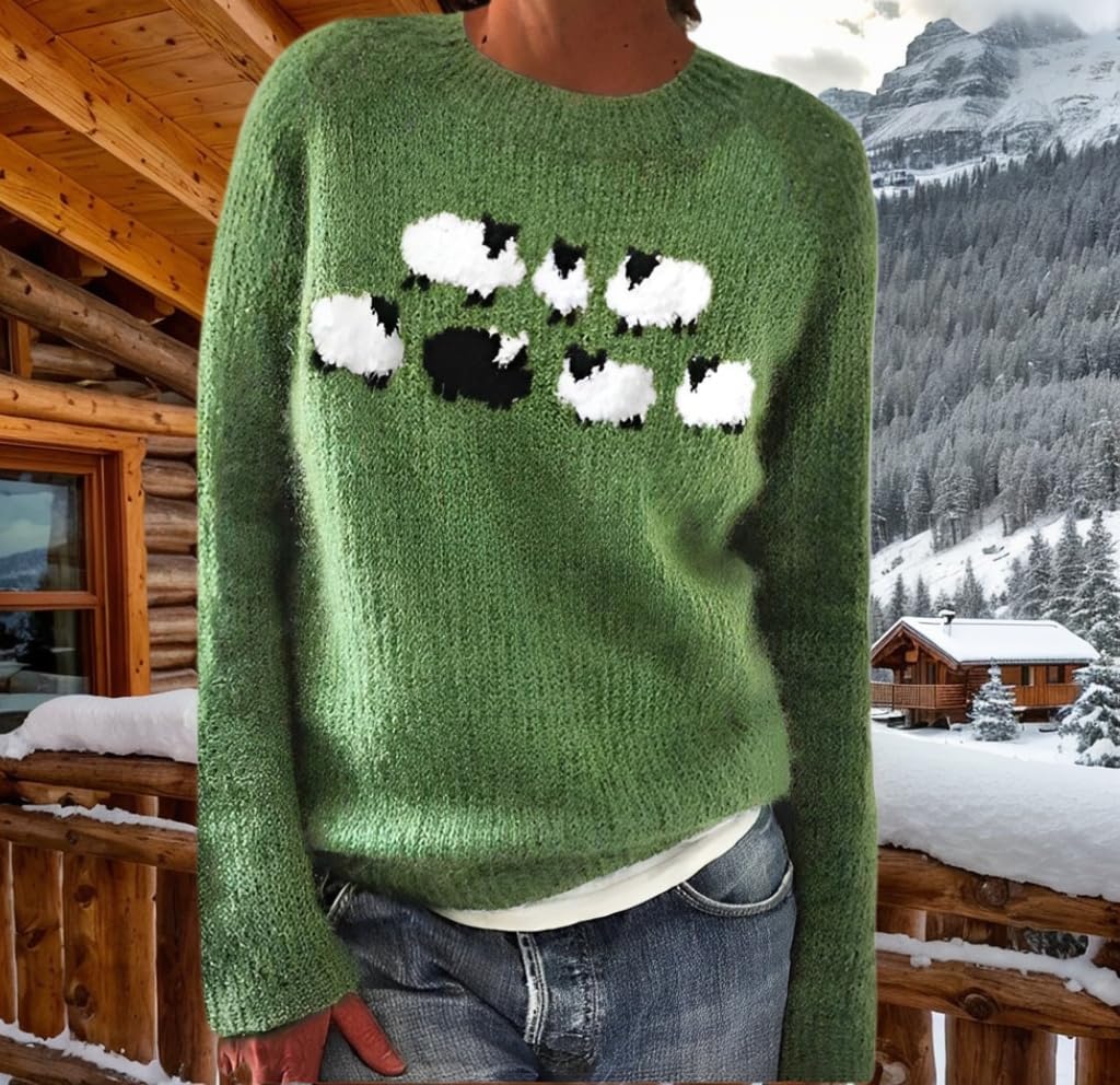 Women's Knitted Fair Isle Print Retro Sweater Casual Loose Crewneck Long Sleeve Lightweight Cropped Pullover Tops 2025