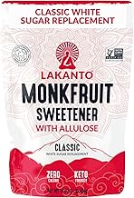 Lakanto Classic Monk Fruit Sweetener With Allulose, White Sugar Substitute From Monk Fruit Extract for Baking, Coffee & Tea, Gluten Free, Zero Calorie, Low Carb, Non GMO, Keto, Classic White, 1 LB Bag