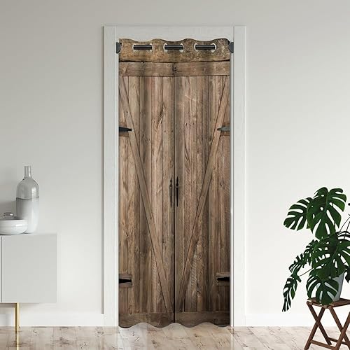 Cortinas opacas de madera para puerta de granero para puertas, estilo rústico vintage, para armario de dormitorio de niños, con ojales, aislamiento