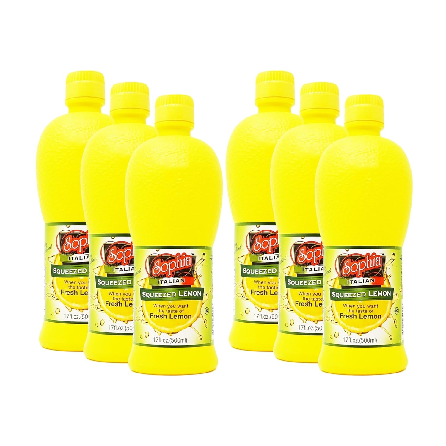 Sophia Italian Lemon Juice from Sicily - 17oz (6-pack) | Real Sicilian Lemon Juice for Cooking & Lemonade | Bottled Juice from Fresh Lemons | Made in Italy | For Drinks, Marinades & More