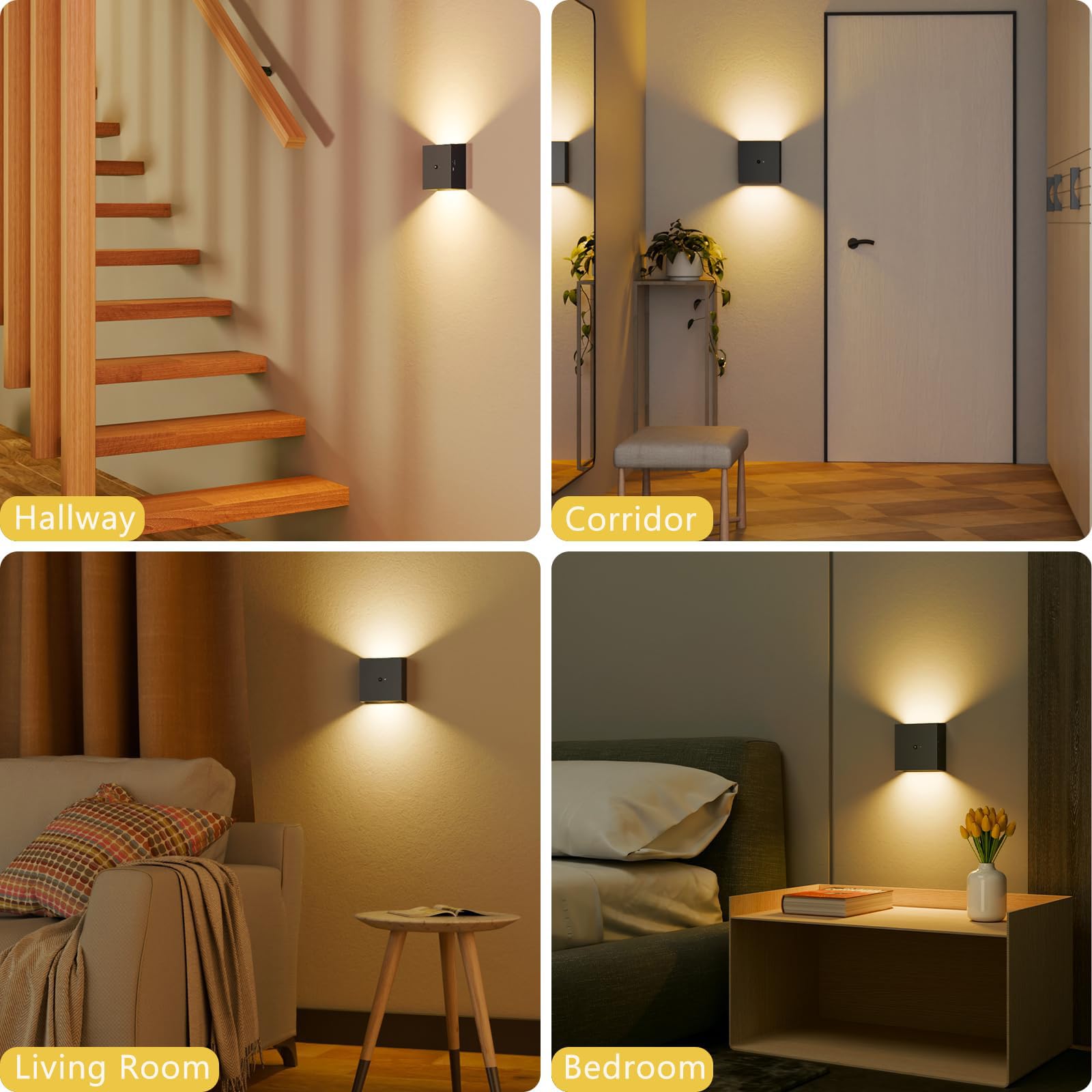 Modern Innen Wandlampe mit Bewegungsmelder Wandleuchte Up Down Wandbeleuchtung LED 2700K/6500K Aluminium Schwarze für Wohnzimmern Arbeitszimmer Treppenhaus (Warmes Licht,2 Stück)