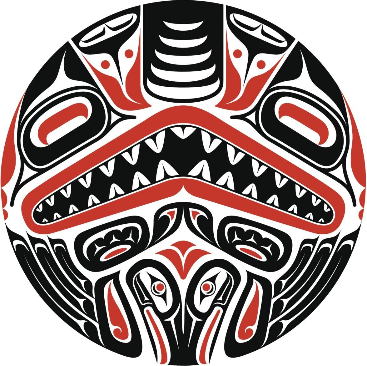 EW Designs Haida Style Tattoo Design RED Black White Vinyl Decal Bumper Sticker Two in One Pack (4 Inches Wide)