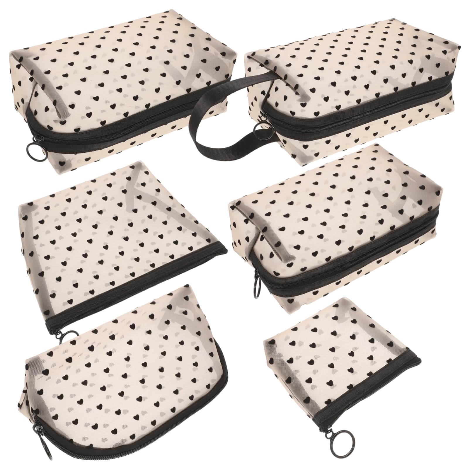 6 Stck Teiliges Set Herz Make Up Taschen aus Mesh für Tragbare Kosmetiktaschen mit Reißverschluss für Reisen und Aufbewahrung von Make Up und Lippenstiften