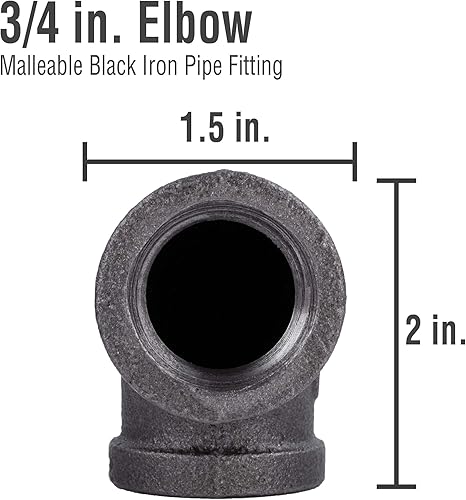 Miniatura 2 de PIPE DECOR Codo de 90 grados, 34 pulgadas, hierro maleable negro, juego de 6  para fontanería, muebles de bricolaje y tubería estándar de 34 pulgadas