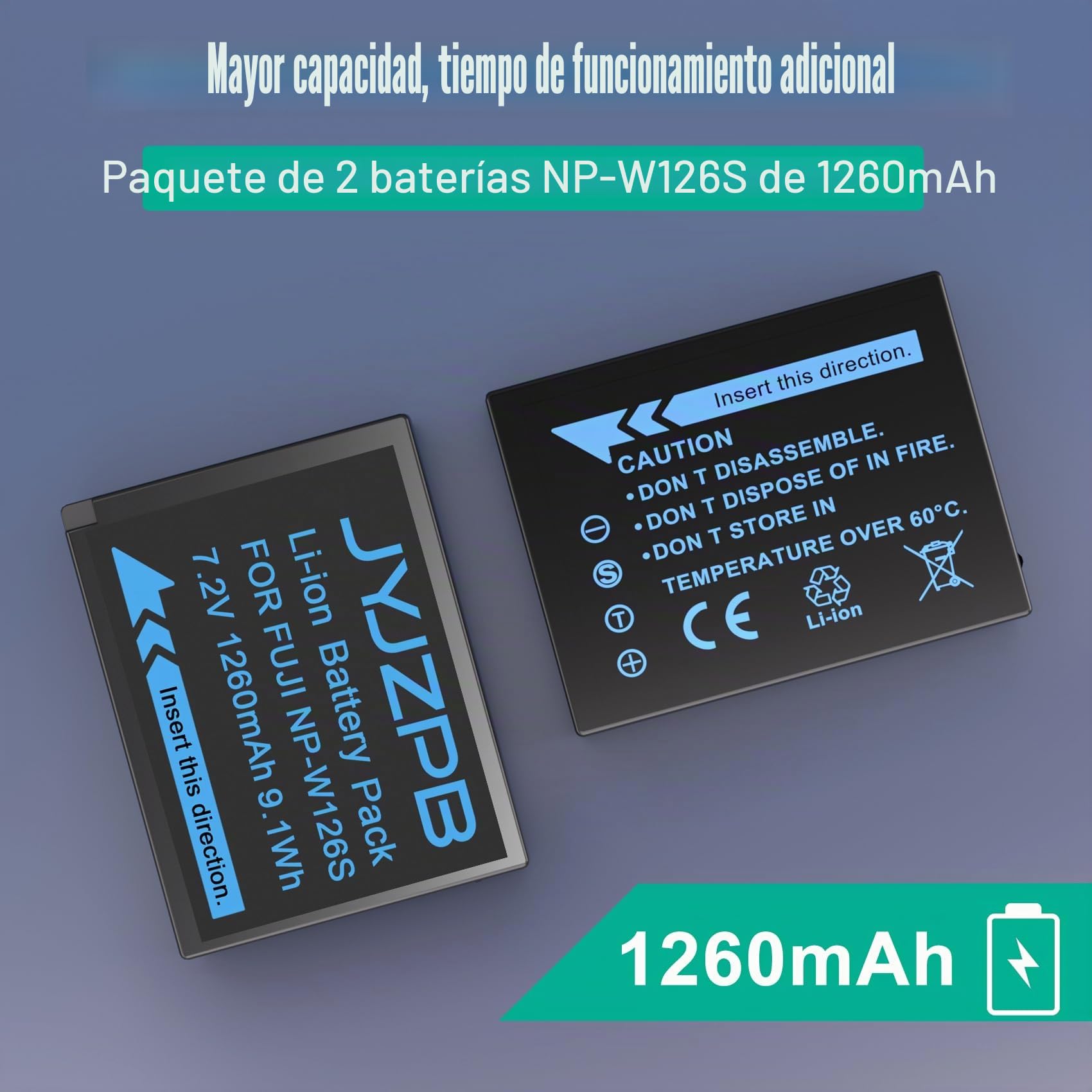 JYJZPB Paquete de 2 baterías NP-W126S y cargador de batería mejorado NP-W126 | Cargador de batería multifunción para cámaras Fujifilm XM5 X100VI XT30ii XT3 XT2 XT1 A10 XA7 A5 A3 A2 A1 XT20 XT10 XT100