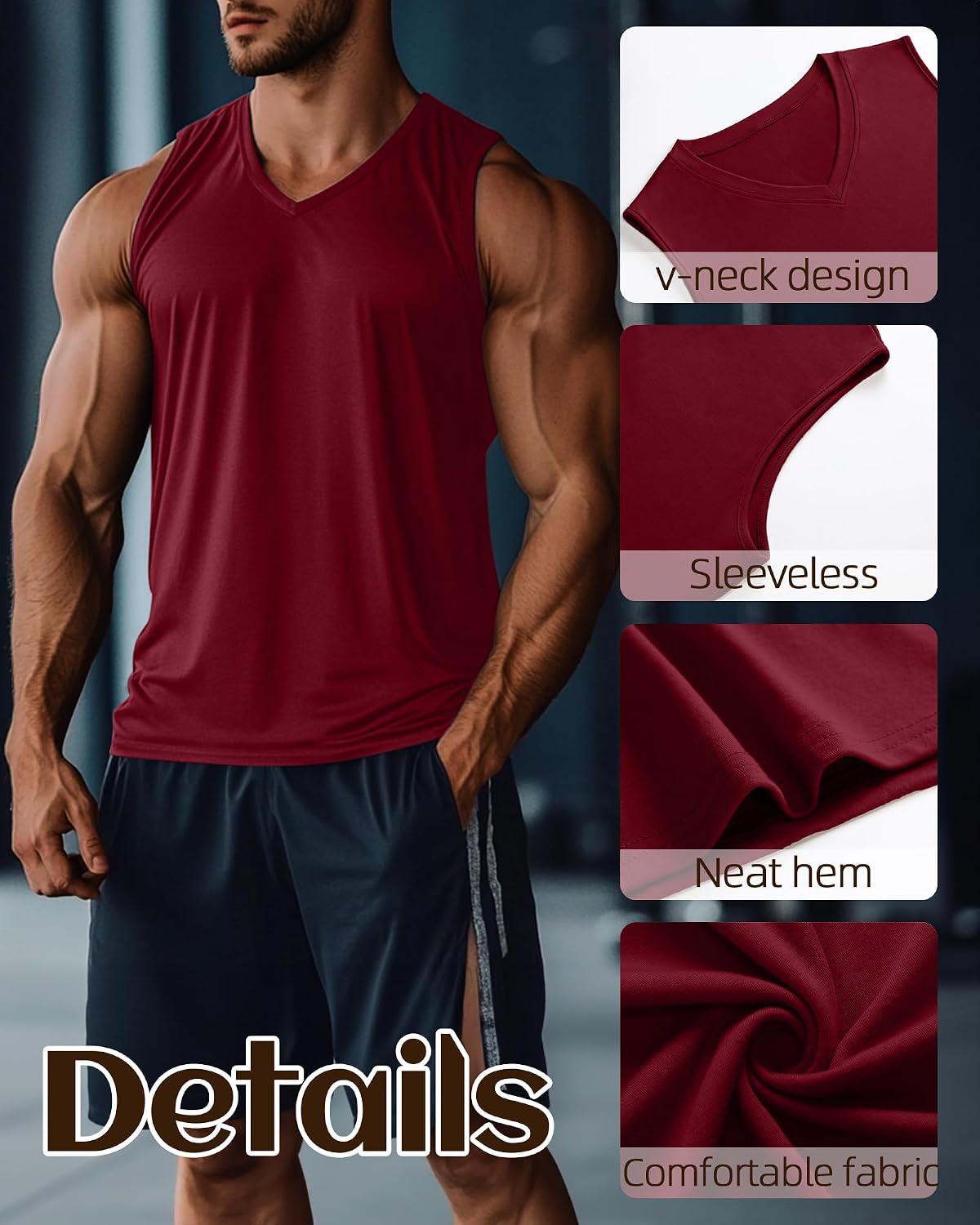 Ficerd 3 Pack Men's Big and Tall Workout Tank Tops, V Neck Sleeveless Gym Muscle T-Shirts Athletic Tee Summer Vest Top