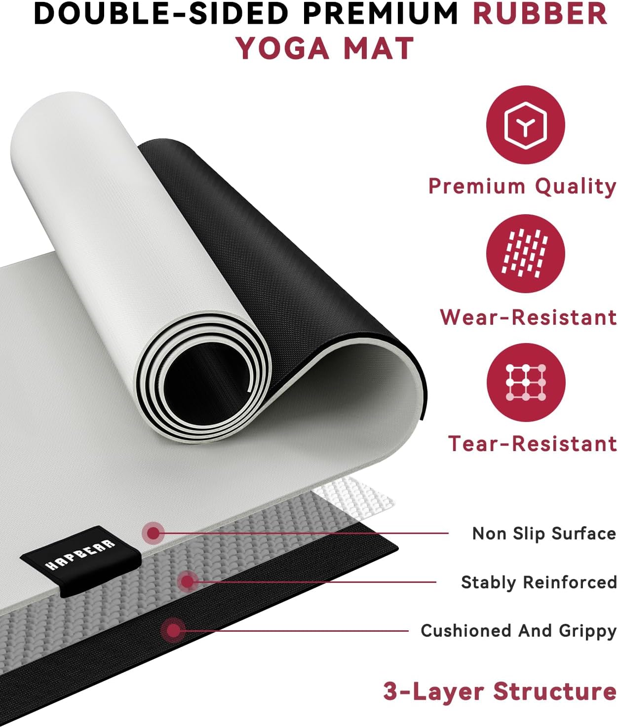 HAPBEAR Large Yoga Mat 72"x30" - 5mm Thick PU Top & Rubber Bottom - Non-Slip Wide Exercise Mat with Dual Layers - High Shock Absorption for Professional Yogis & Home Workouts - Bonus Oxford Bag Included - Image 5