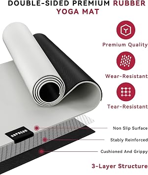HAPBEAR Large Yoga Mat - 7230 Double-Sided Rubber Exercise & Workout Mat - Non-Slip Textured Surface - 5mm Thick Cushioned for Joints - Shock-Absorbing & Durable for Fitness (Yoga, Pilates) - Bonus Oxford Bag Included