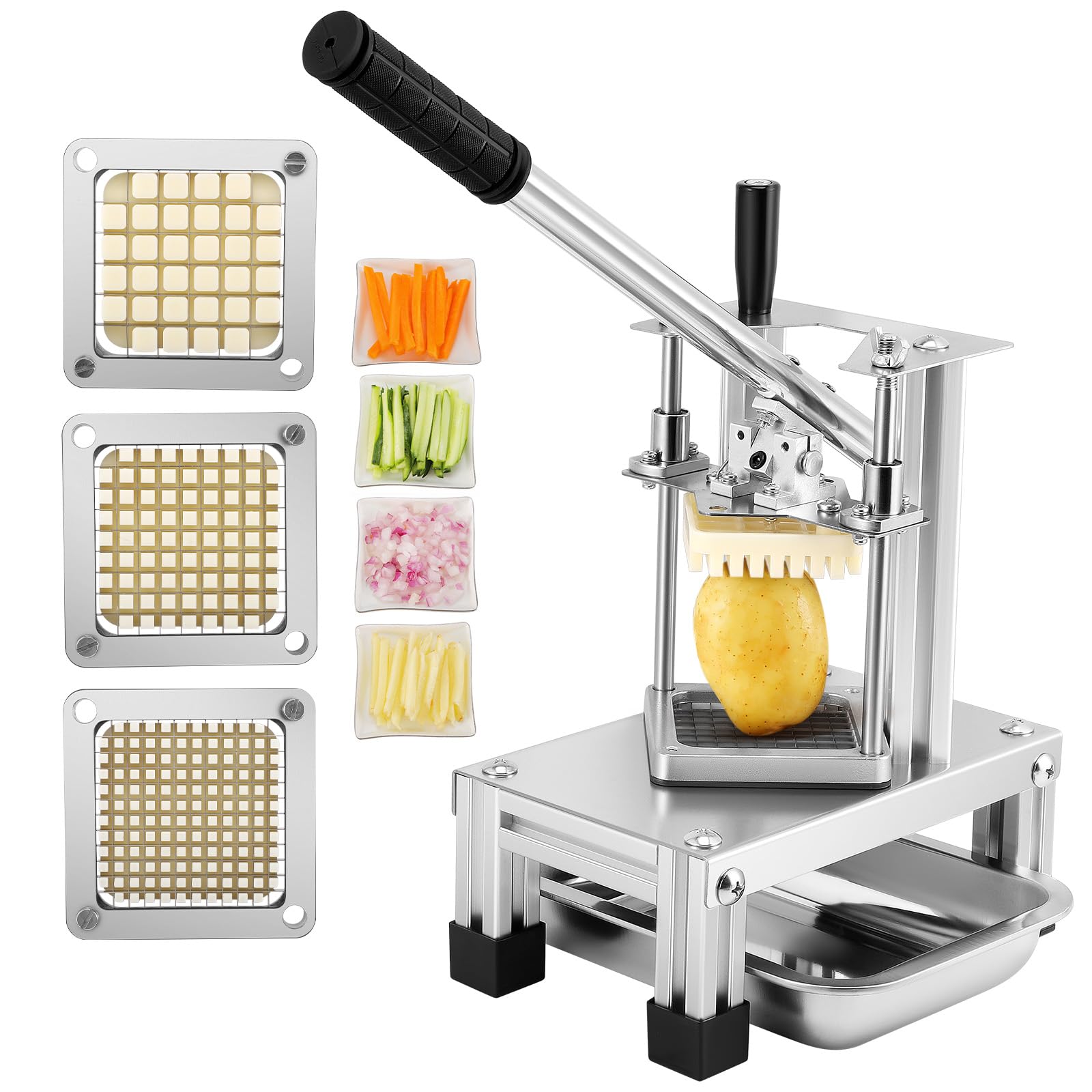 Coupe Frites Professionnel, Appareil Decoupe Frite Commercial Coupe Légumes avec Lames en Acier Inoxydable 304 de Dimensions 1/4" 1/2" 3/8" et Plaque Aliments (Trousse, 1)