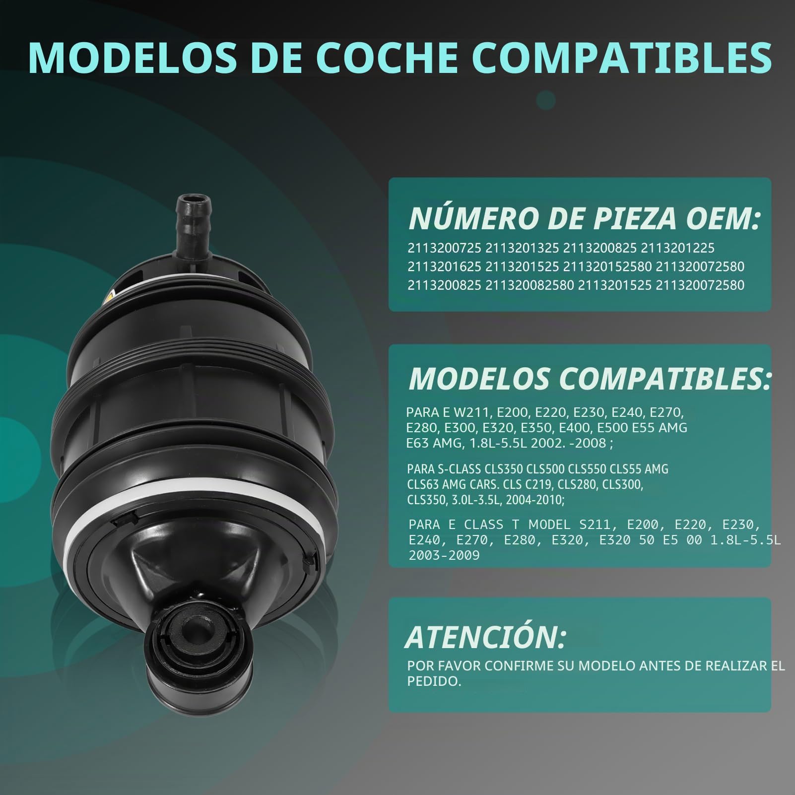 Suspensión neumática Compatible con Mercedes-Benz W211 2002-2008 Dos bolsas de aire para CLS C219 2004-2010 Para E-Klasse T-Model S211 2003-2009 2113200725