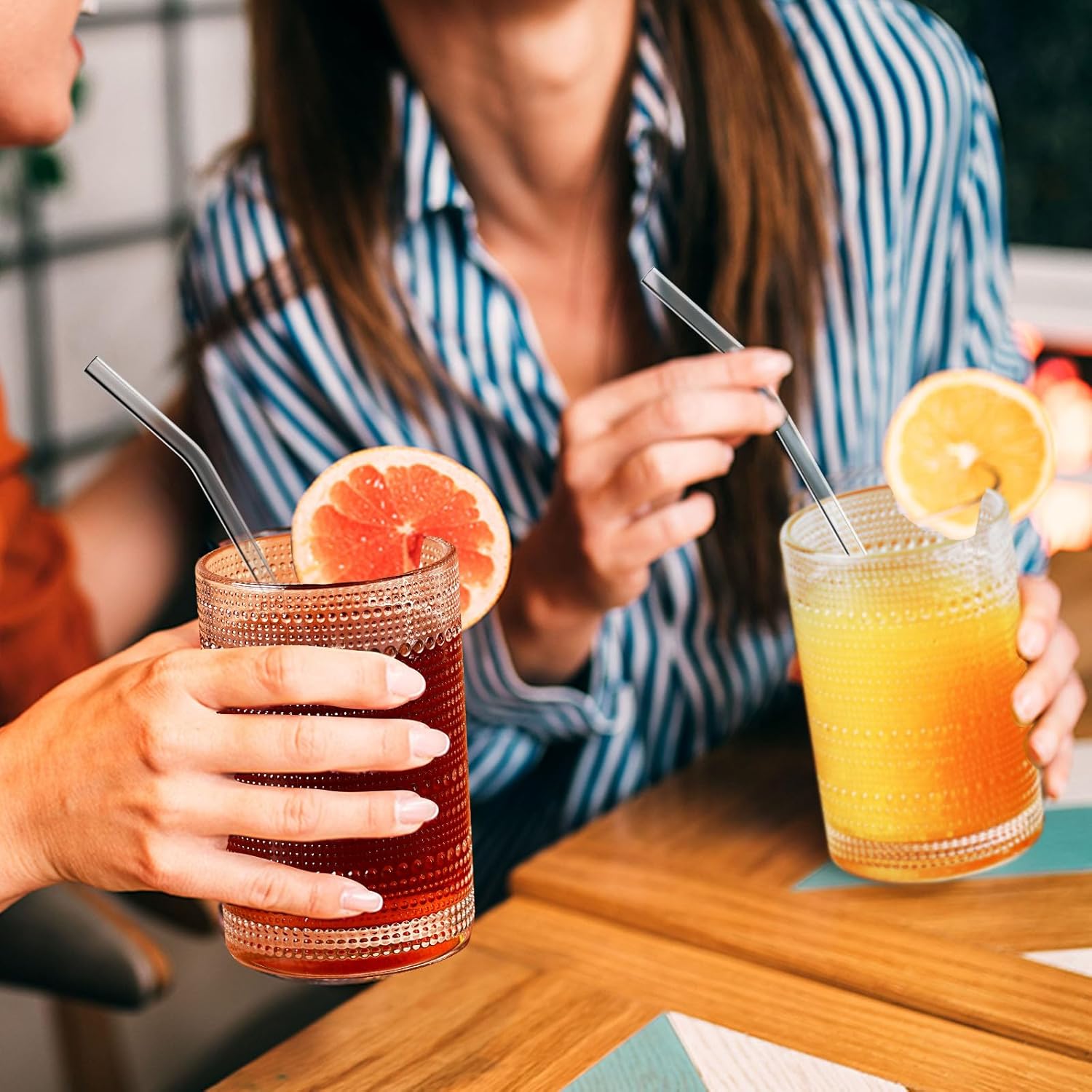 15 Oz Glass Cups with Lids and Straws, Vintage Embossed Glassware for Whiskey Cocktail Beer, Iced Coffee Cup with Lid (2 PACK) - Image 6
