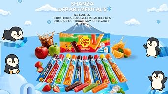 Assorted Fruit Flavoured Chupa Chups Squeezee Freeze Ice Pops 12 x 50ml (Pack of 2 – 24 Total Pops) – Ice Lollies with Real Fruit Juice & No Added Sugar – Cola, Apple, Strawberry, Orange