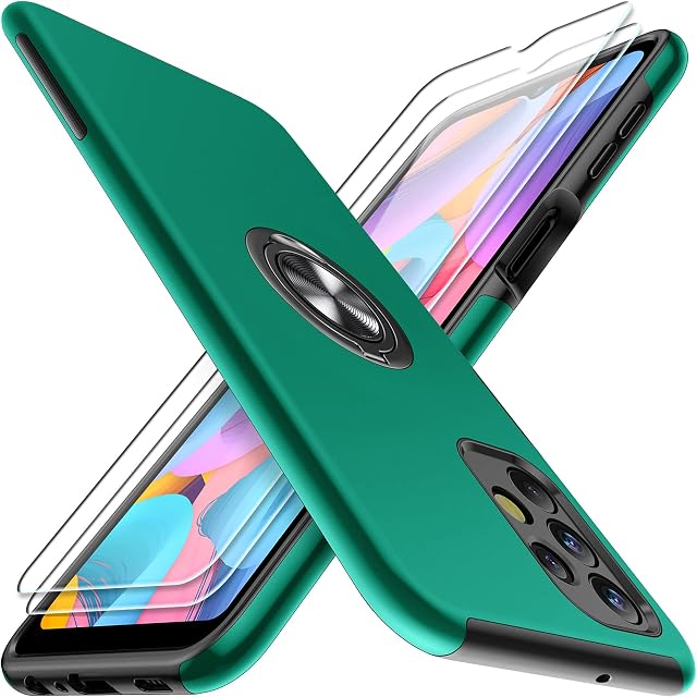 AOUIA Designed for Samsung Galaxy A32 5G Case with 2 Pack Tempered Glass Screen Protector Shockproof Scratch Proof Protective Cover with Built-in Magnetic Kickstand for Samsung Galaxy A32 5G, Green 