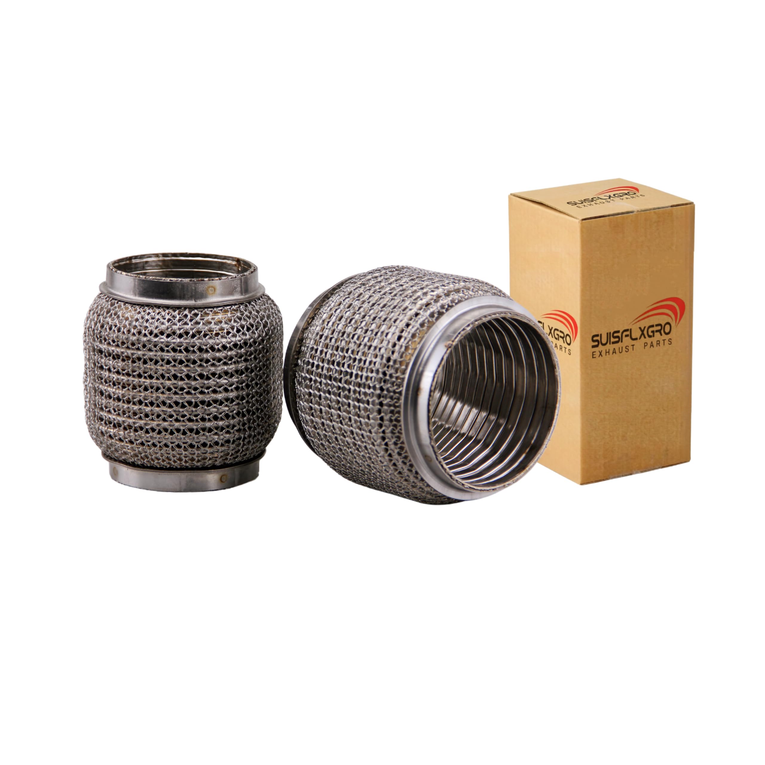Photo 1 of SUISFLXGRO Exhaust Flex Pipe (Wire Mesh + Interlock Lining Type) 100% Stainless SS304 OEM-Grade For Heavy Duty and Cars (1 PC, 2.5X4)
