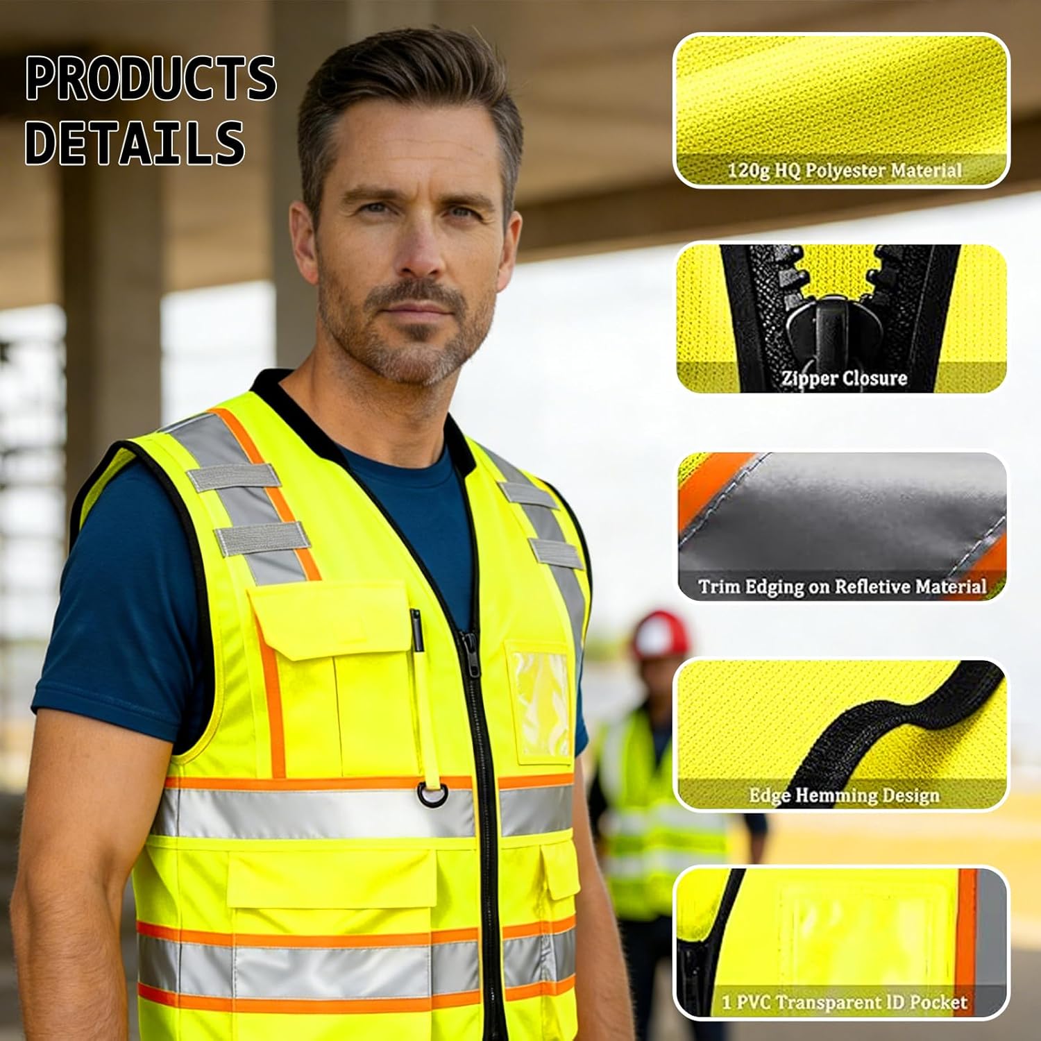 Custom Safety Vest with Logo, Hi-Vis Reflective Work Vest with Pockets, Personalized High Visibility Vest