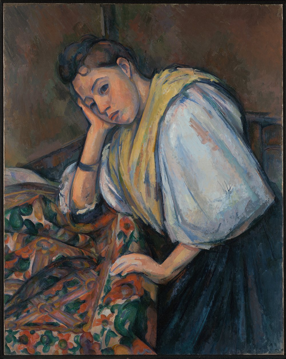Tableau Cézanne Jeune Italienne sans reflet avec cadre marron pour mur trop vide