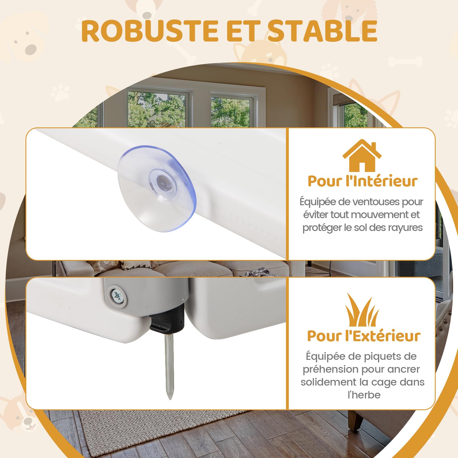 COSTWAY Parc pour Chien Exterieur Interieur à 6 Panneaux en HDPE, Barriere de Securite Chien Pliable, pour Taille Moyens & Petits, Porte Verrouillage, Ventouses & Piquets De Sol, Niche pour Chiot