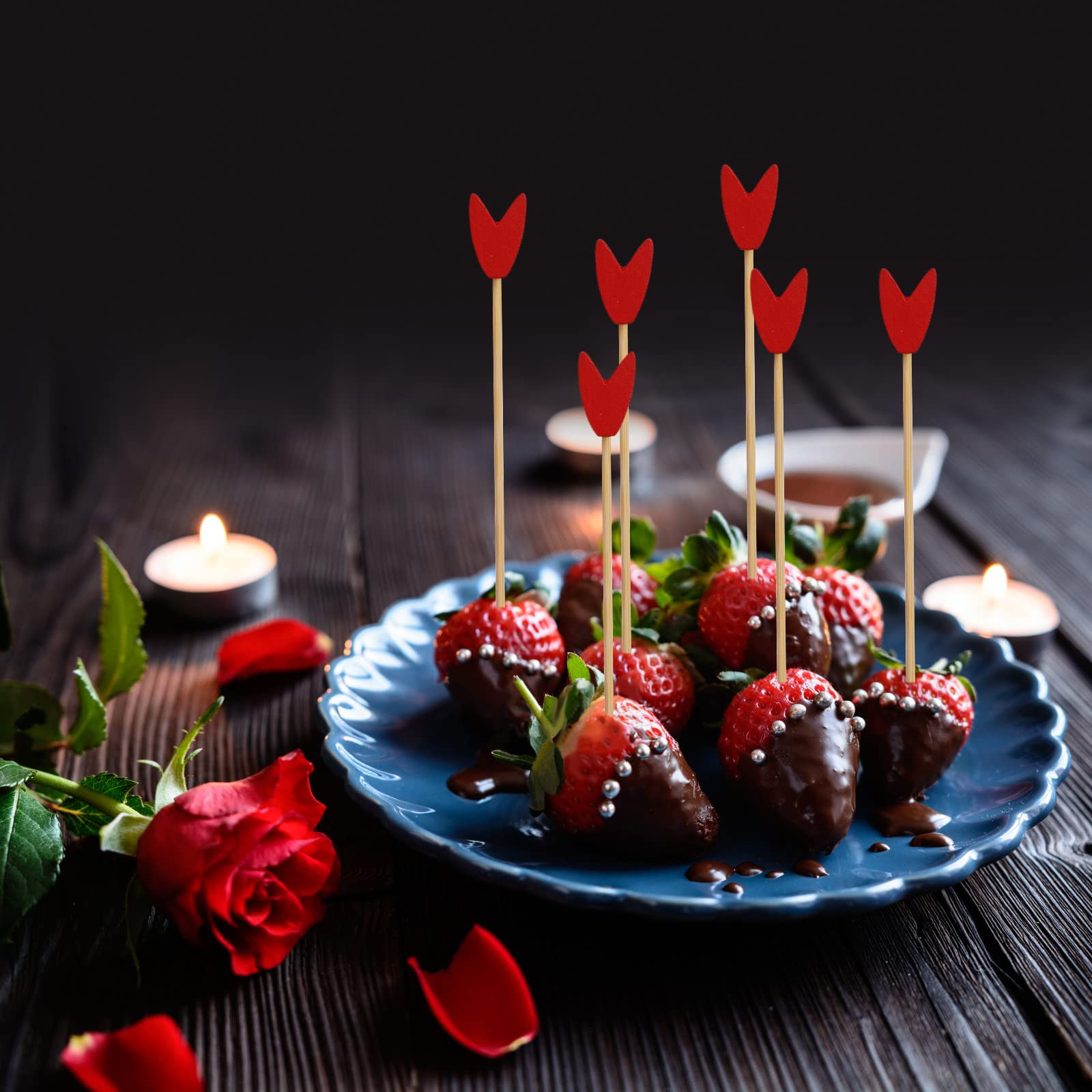100 stuzzicadenti da cocktail a forma di cuore rosso da 11,9 cm di lunghezza, stuzzicadenti, panini, antipasti, salumi, fatti a mano in legno di bambù, per compleanni, matrimoni, San Valentino