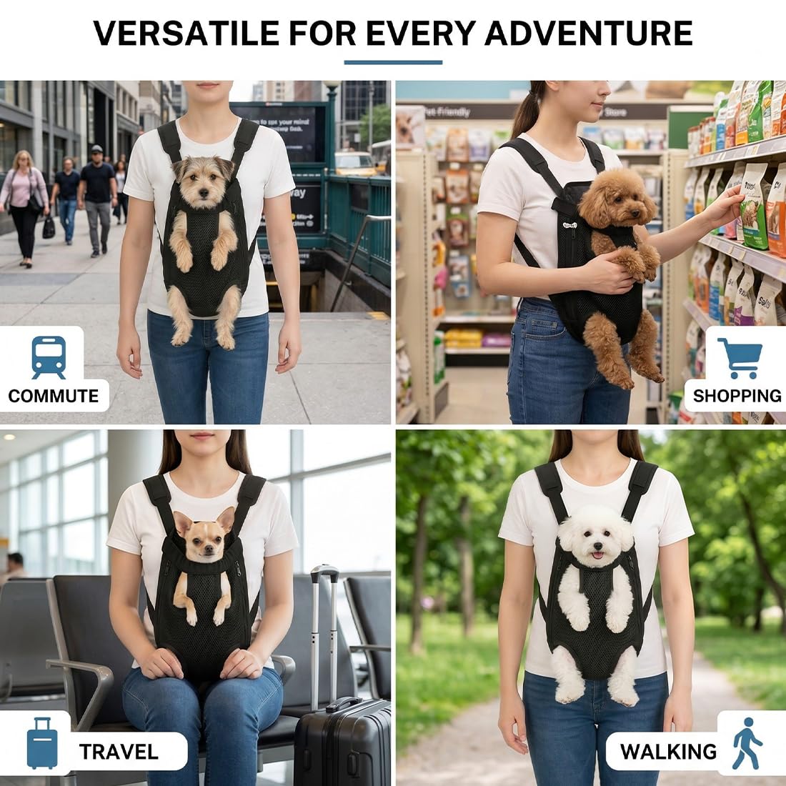 Zaino per Cani e Gatti, Trasportino da Passeggio con Cordino Regolabile, in Rete Traspirante e Comoda Tracolla Porta Animali Domestici, per Cane/Gatto Fino a 6.5 KG