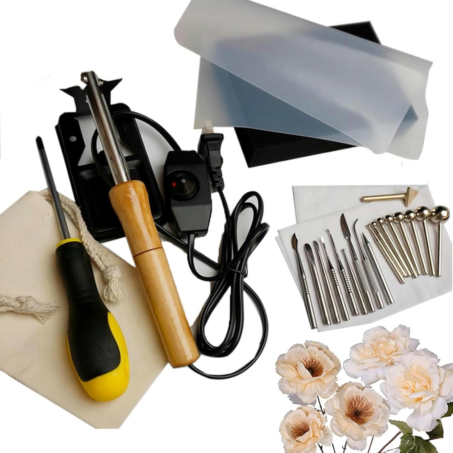 Artificial Flower Ironing Machine with 18 Ironing Heads, Electric Fabric Flower Maker, with Anti-scalding Bracket, Fake Flower Making Tool, for Handmade Flower Making Lovers