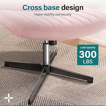 BFTOU Criss Cross Chair No Wheels Height Adjustable Swivel Vanity Chair for Home Office with Wide Flannel Seat (Pink)