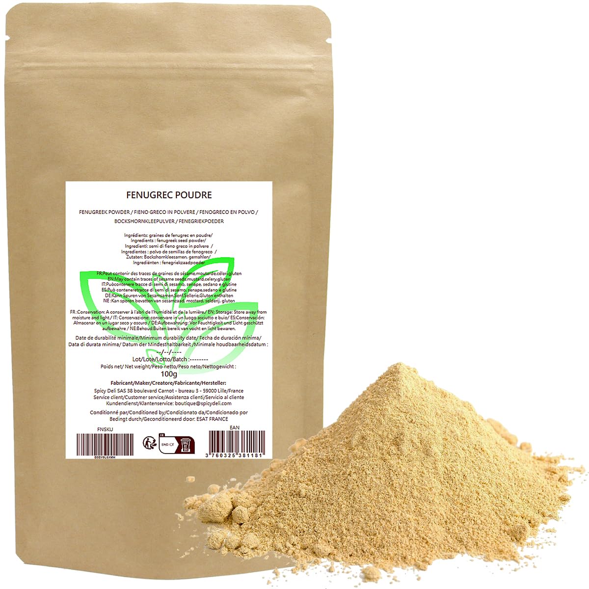 Fenugrec en poudre 100gr . Riche en saveurs / Origine Inde. Sachet fraîcheur refermable.