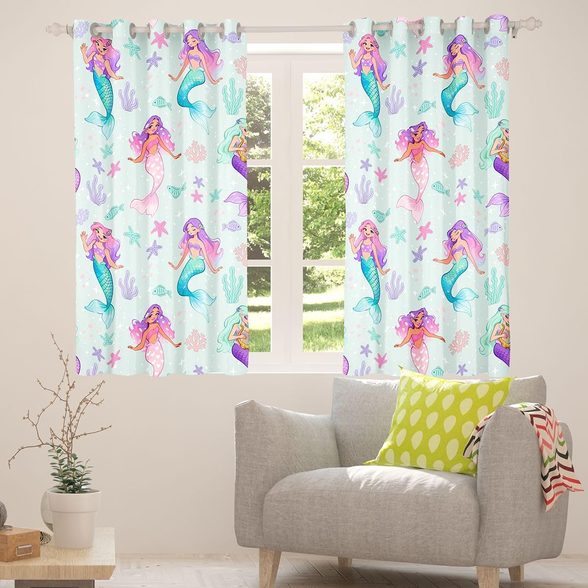 Homemissing Tende oscuranti a sirena, per camera da letto, soggiorno, motivo squame di pesce, arcobaleno, 2 pannelli, 117 x 183 cm (larghezza x lunghezza), animali marini, decorazione per camera da