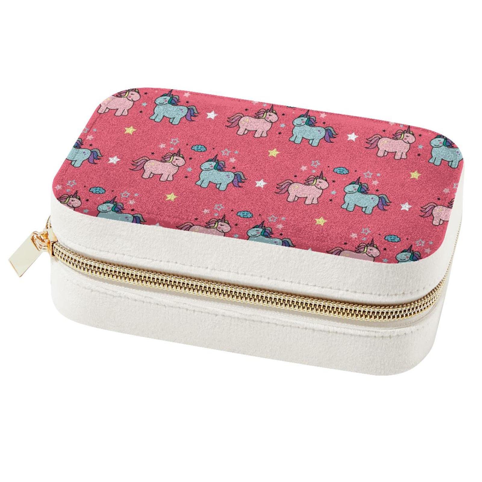 Boîte à bijoux de voyage de qualité supérieure, écrin rose à motifs étoiles et licornes