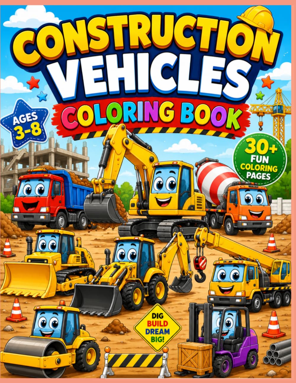 Construction vehicles coloring book