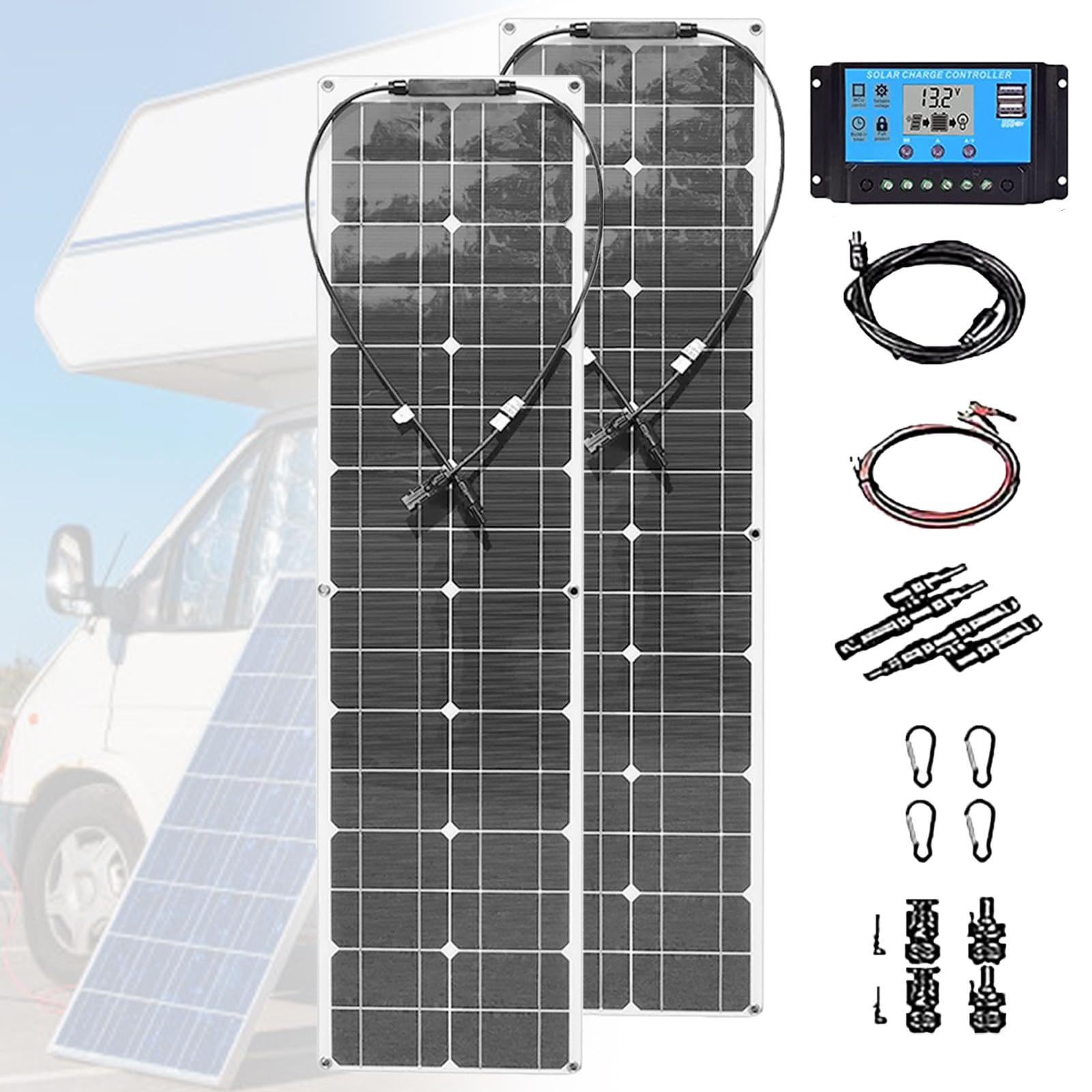 2 X 200 W, Monokrystaliczny Panel SłOneczny Do Kampera I Kontroler 40 A, Do PrzenośNego UżYtku Na ZewnąTrz, Pompa Wodna White