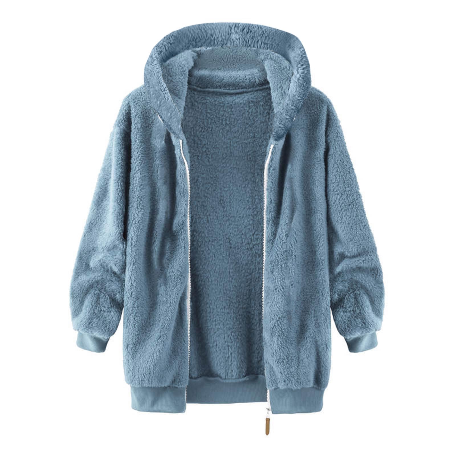 Muscularfit Giacca da uomo in pile Sherpa a maniche lunghe con cappuccio e cerniera intera, casual, calda, giacca invernale cappotti alla moda all'aperto, #F08-blu, XX-Large