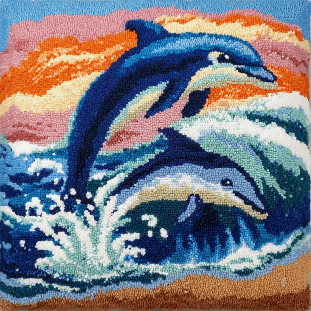 WallustrioaW Latch Hook Pillow Kits Pillow Cover,Animal Dolphin