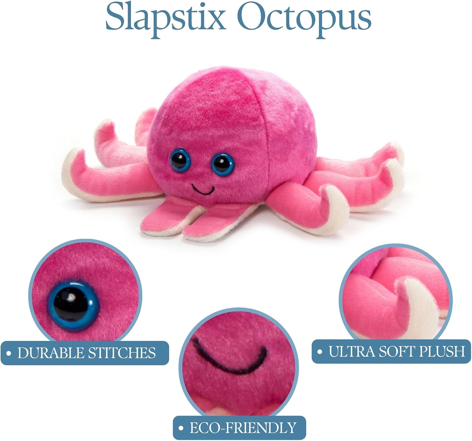 The Petting Zoo Pink Octopus Stuffed Animal Plushie Slap Bracelet, Gifts for Kids, Slapstix Sealife Animals, Pink Octopus Plush Toy, 10 inches