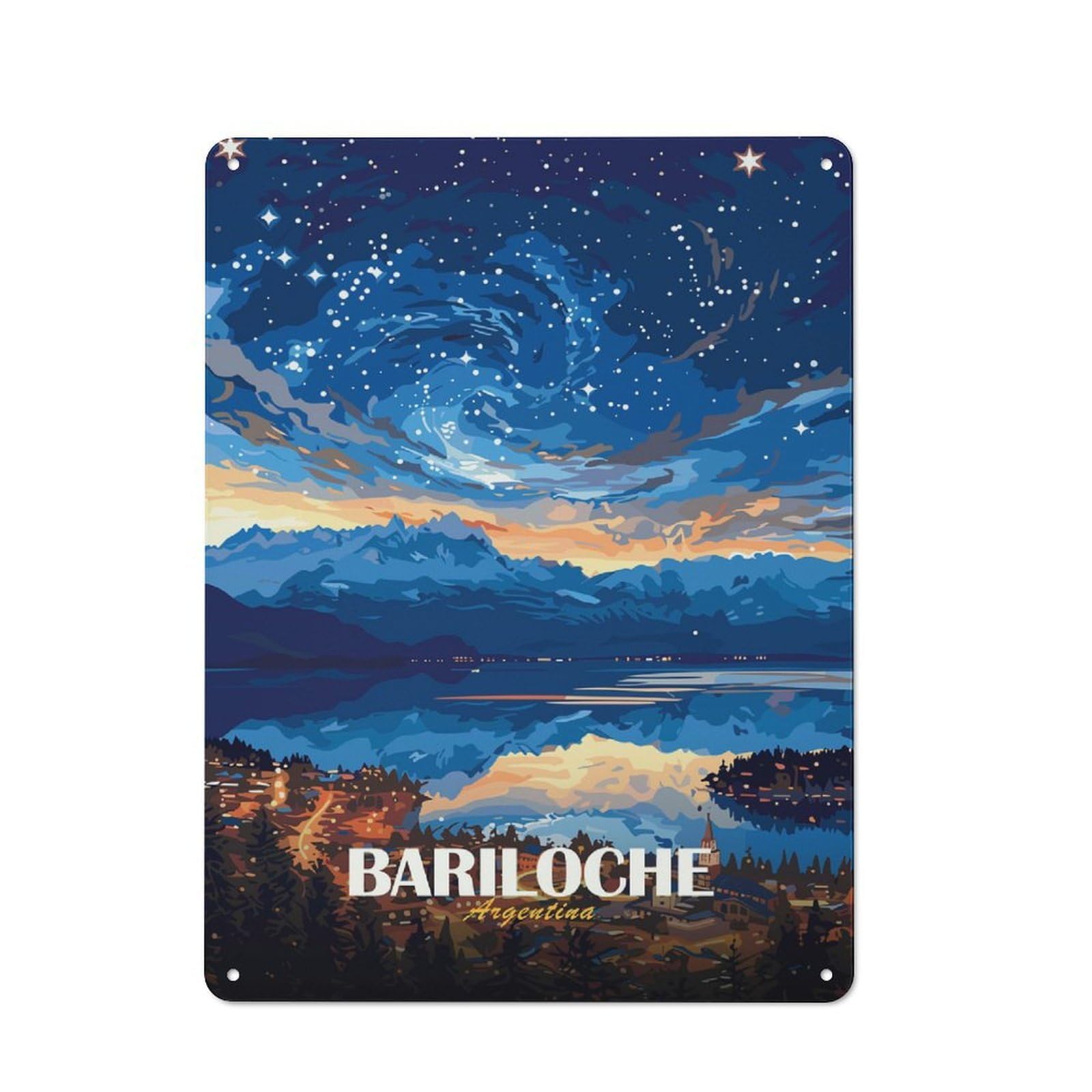 Junmoney Style-19 Classic Bariloche Argentina Nightscape Travel Metal Wall Art Sign 40X30cm, Vintage Wall Decor For Lounge, Study, Pub Or Wall Gallery